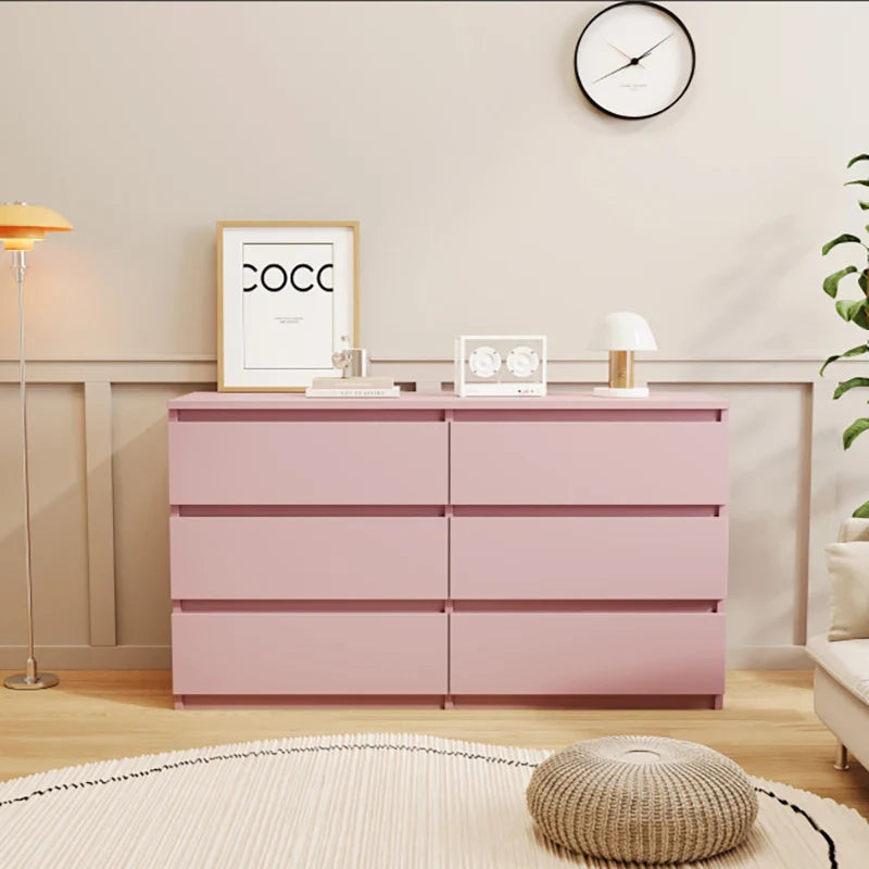 Pink Modern 6-Drawer Chest of Drawers - Dressers Table for Bedroom or Guest Room Storage is made with engineered wood