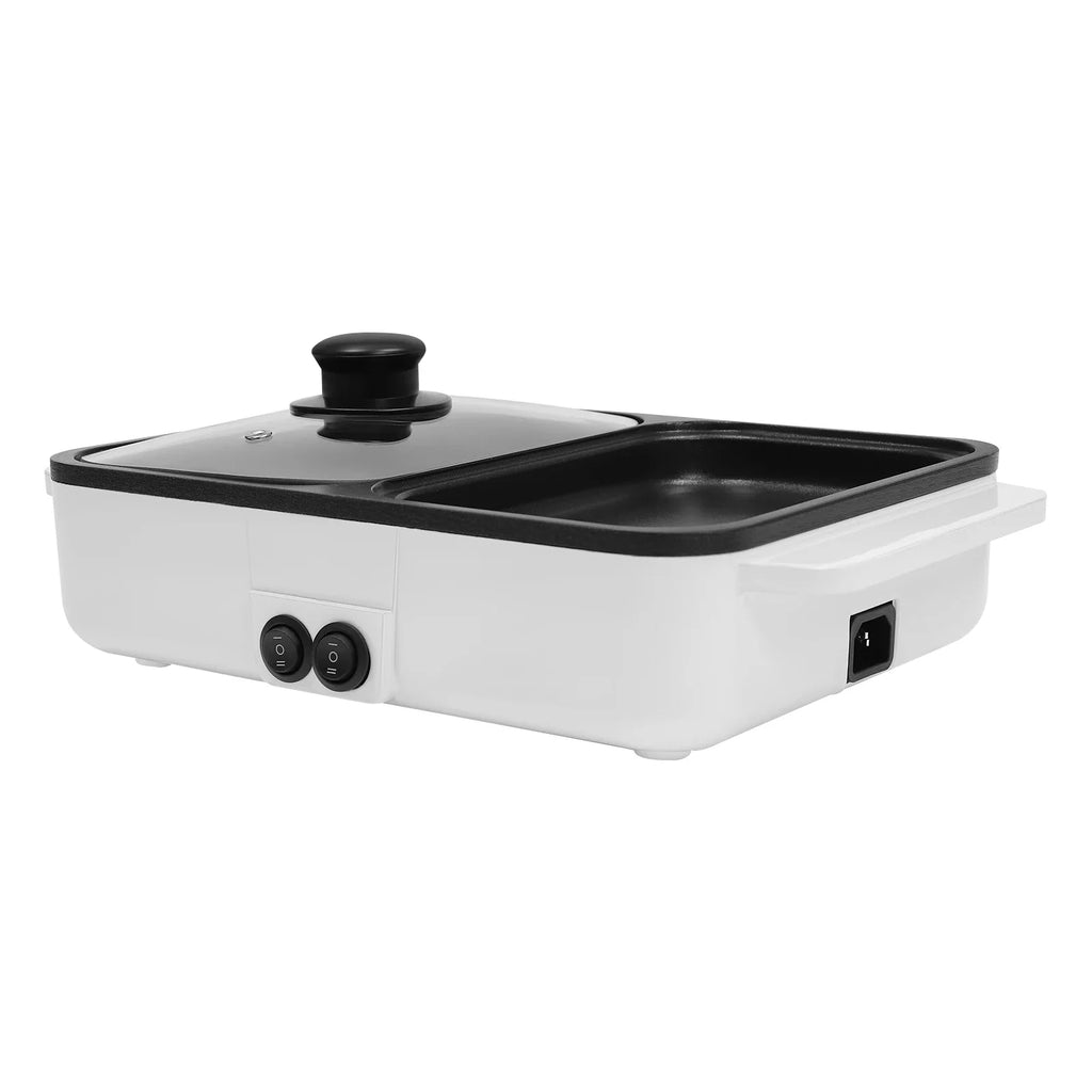 Mini Hot Pot and Grill Combo, Available in Pink, Blue, and White,2-in-1 Mini Hot Pot and Grill for Home Cooking
