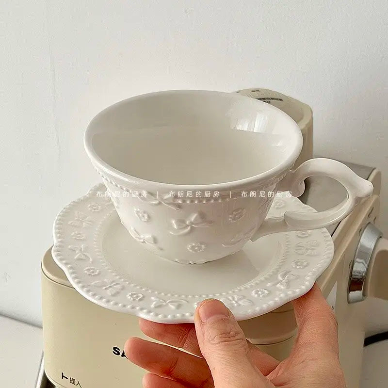 White French Lace Cup and Plate Set