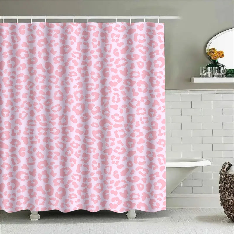 Pink Leopard Print Shower Curtain Home Decor Bathroom Supplies Modern Decoration Waterproof Bath Rug Tarpaulin Size Customizable