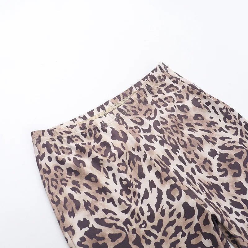 Leopard Print Cropped Pants Women Elastic Waist Buttoms Classic Skinny Basic Streetwear