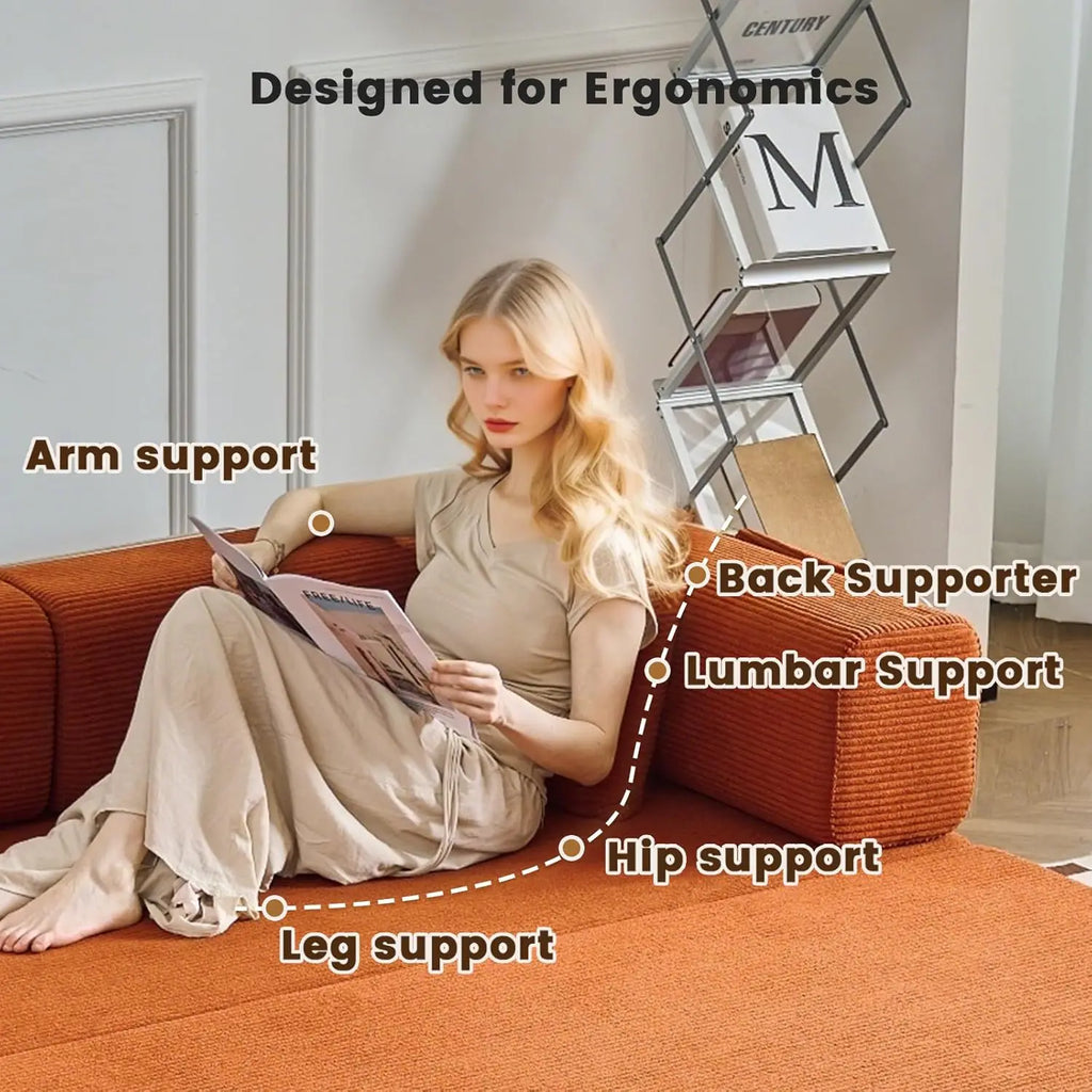 Combination Modular Sofa Living Room Folding Sofa Bed Convertable Corduroy Couch Floor Sleeper 4-in-1 Comfy Foldable Lazy