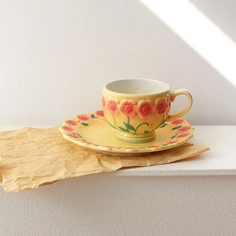 Flower Plate Embossed Small Flower Dessert Plate Ceramic Plate Under Glaze Colored Hand-painted Tableware