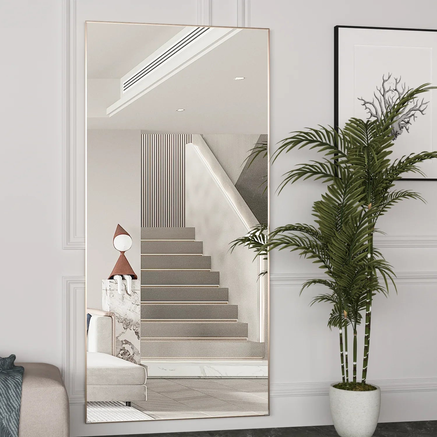 Full Length Mirror 65" * 24 ", Floor Standing Mirror, Metal Frame Mirror, Full Body Mirror
