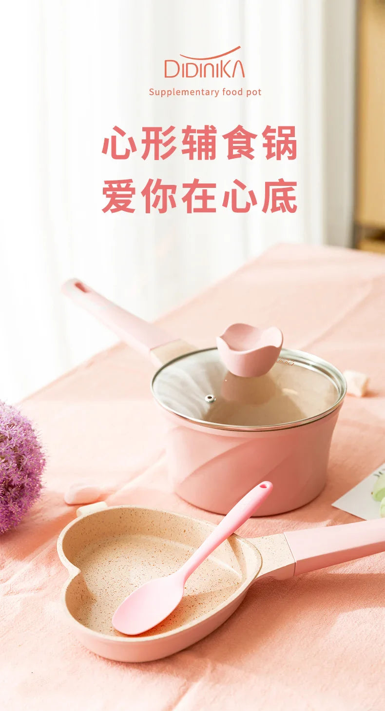 Mini Side Non-stick Cookware, Pink Love Egg Frying Pan for Kitchen, Mini Cooking Pot for Home Use, Cute and Efficient