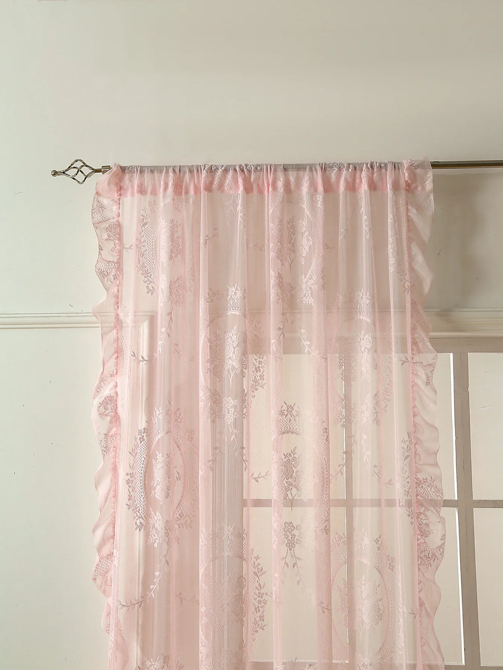 Pink Lace Round Mirror Rod Pocket Curtains for Girls Cute Atmosphere Bedroom Balcony Home Decor Curtains