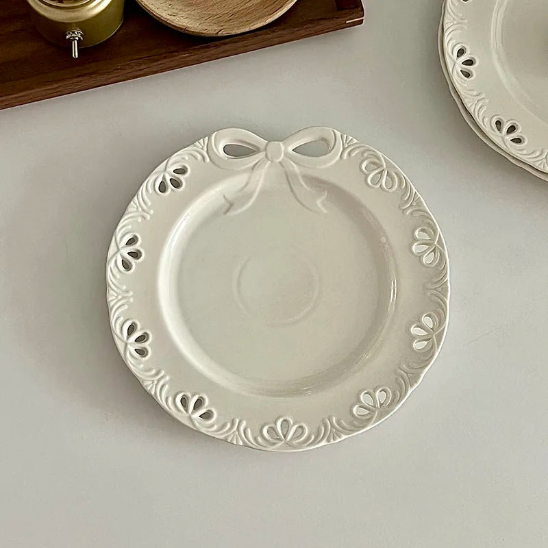 French Bow Dessert Plate Cake Western Cuisine Plate Exquisite Salad Ceramic Flat Plate