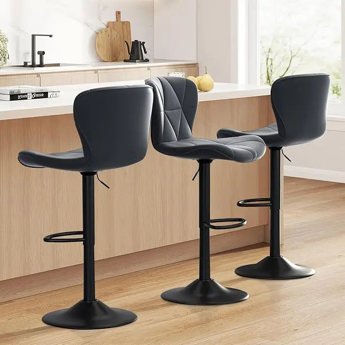 Faux Leather Bar Chairs Adjustable Swivel Barstools, Upholstered Counter Height with High Backrest for Kitchen Island