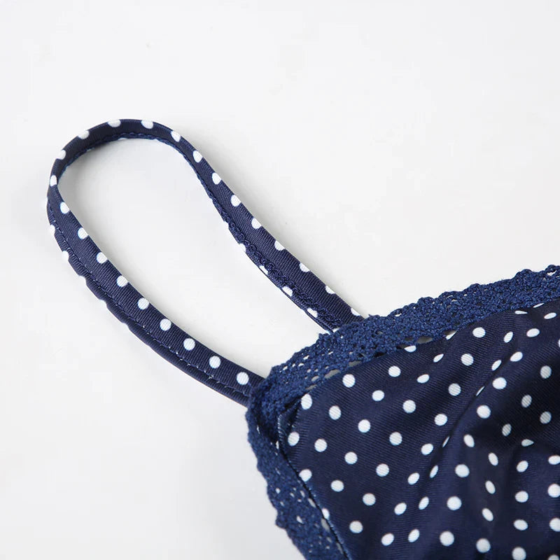 Y2K Polka Dot Crop Top Casual Lace Stitching Sleeveless Skinny Strap Tops Women Basic Camisole Streetwear Tees Aesthetic