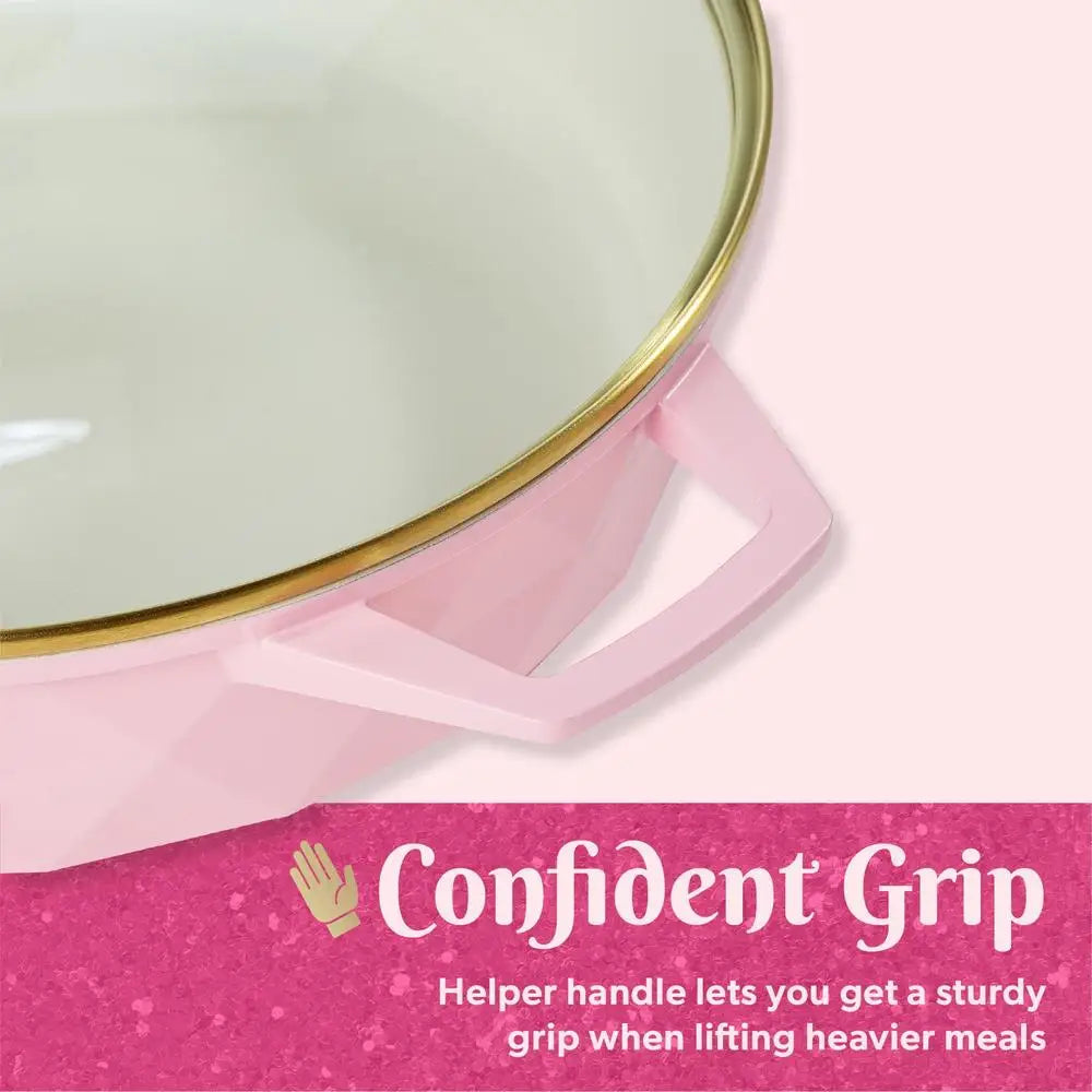 Nonstick 4 Quart Pink Jumbo Cooker Diamond Design Healthy Ceramic Cooking Dishwasher Safe