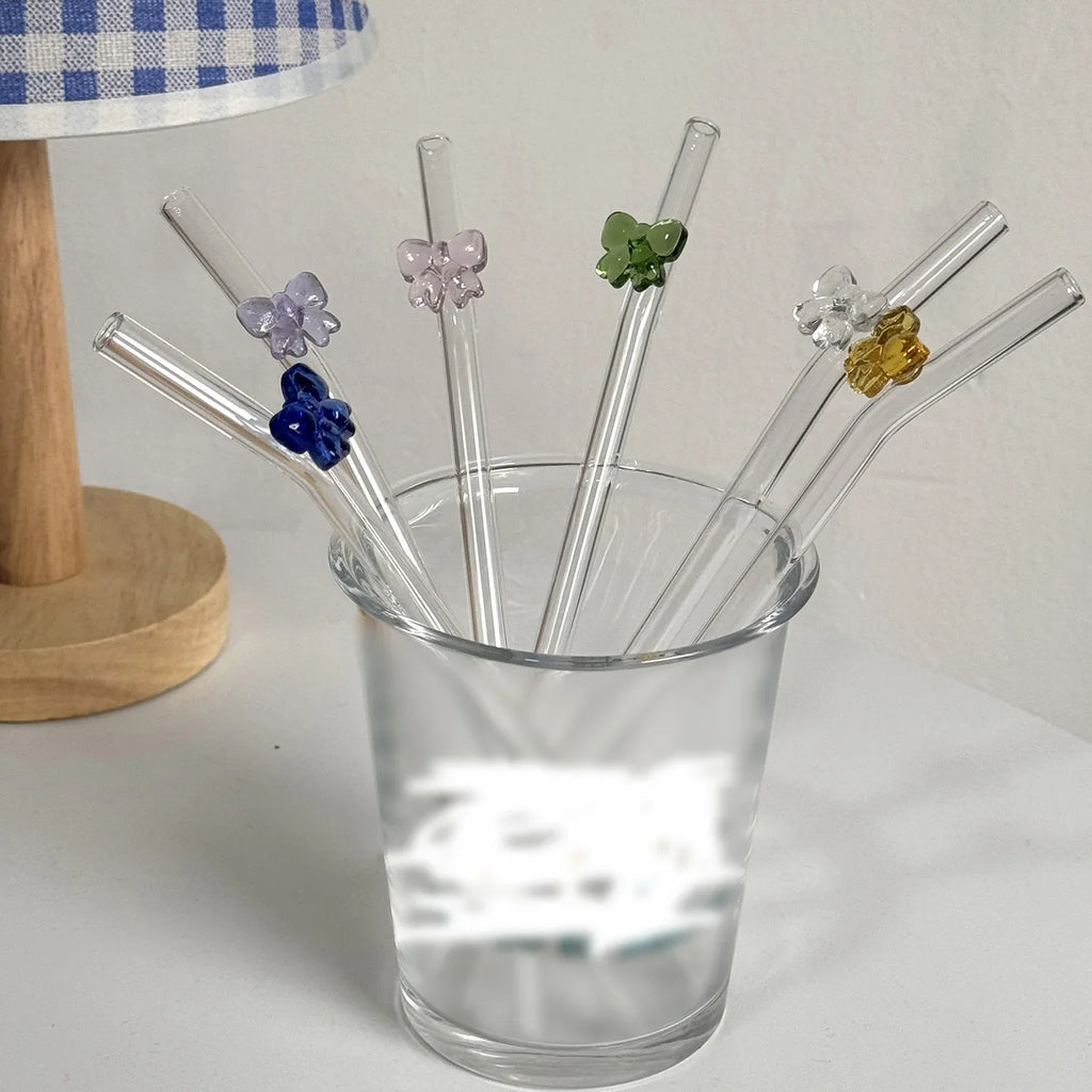Reusable Glass Straw With Bowknot Drinking Straw