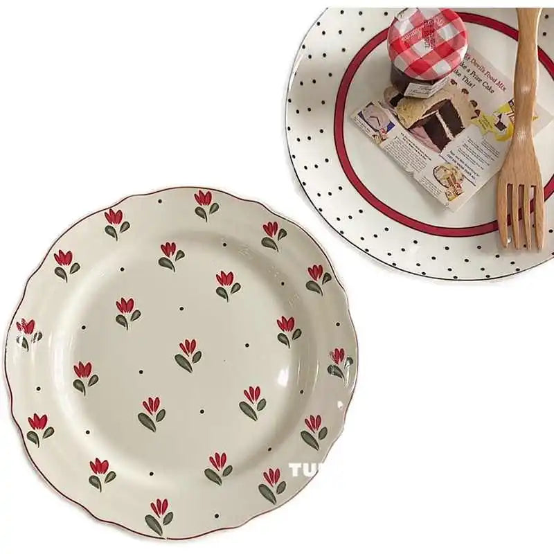 Flower Lace Ceramic Polka Dot Plates