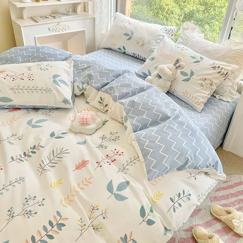 Cute Bedding Set Soft Ins Single Double Size Duvet Cover Flat Sheet Pillowcase Girls Home Totel Bed Linens