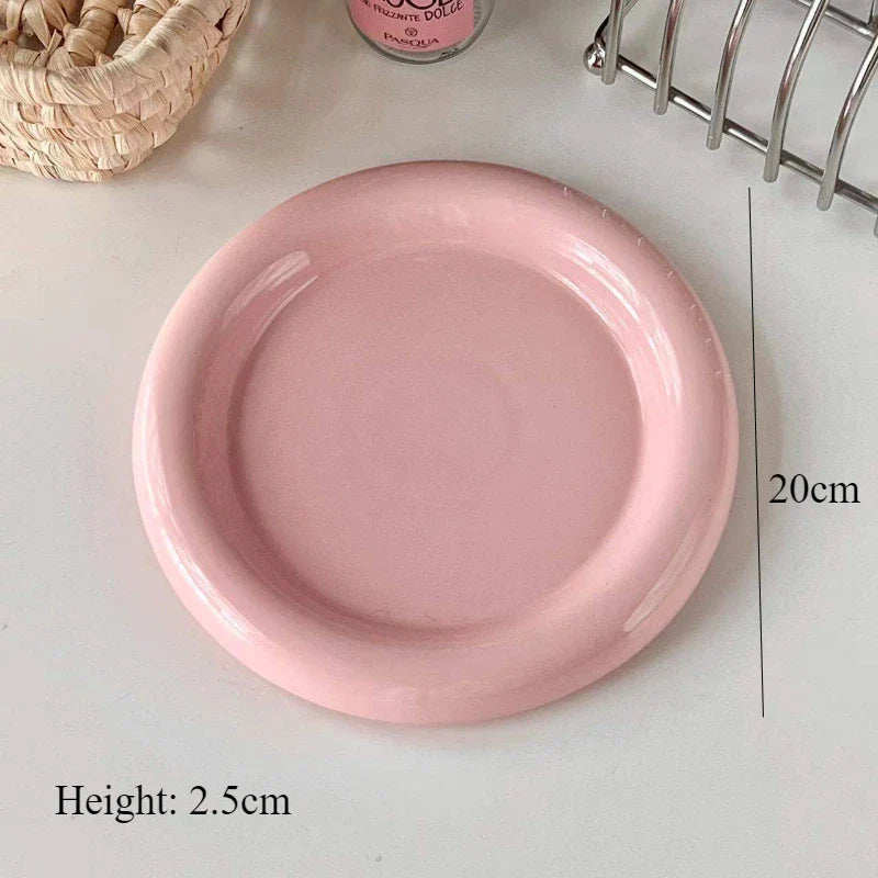 Round Ceramic Food Plate High-end Pure Color Desser Plate
