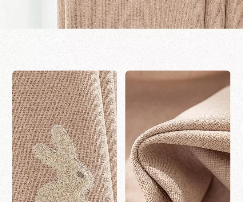 Pink Cartoon 3D Embroidered Rabbit Blackout Curtains for Living Room Bedroom Girls Room Sticky Chenille Drapes Home Decor
