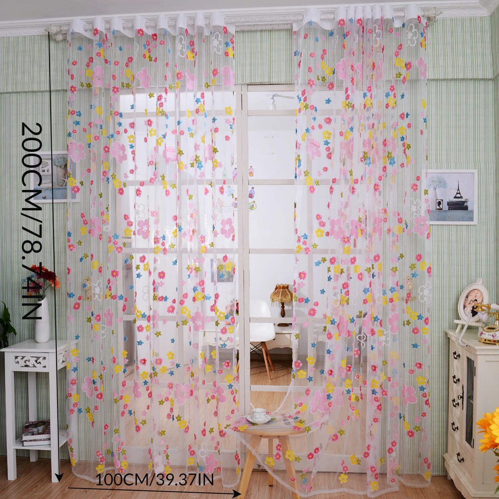 Romantic Pink Embroidered Tulle Curtains Hanging Flower Sheer