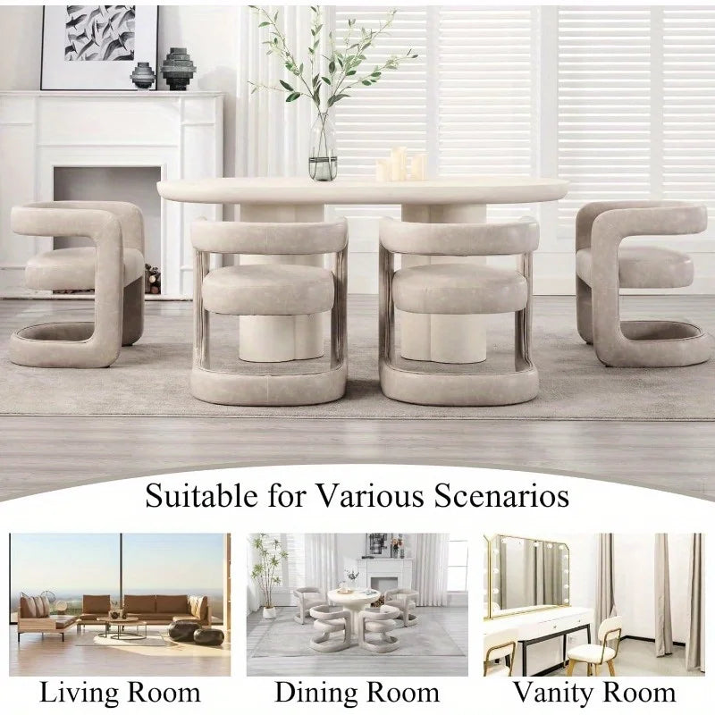 Modern Upholstered Barrel Dining Chair - Faux Leather Accent Vanity Chair with Open Back Comfy Armchair for Dining