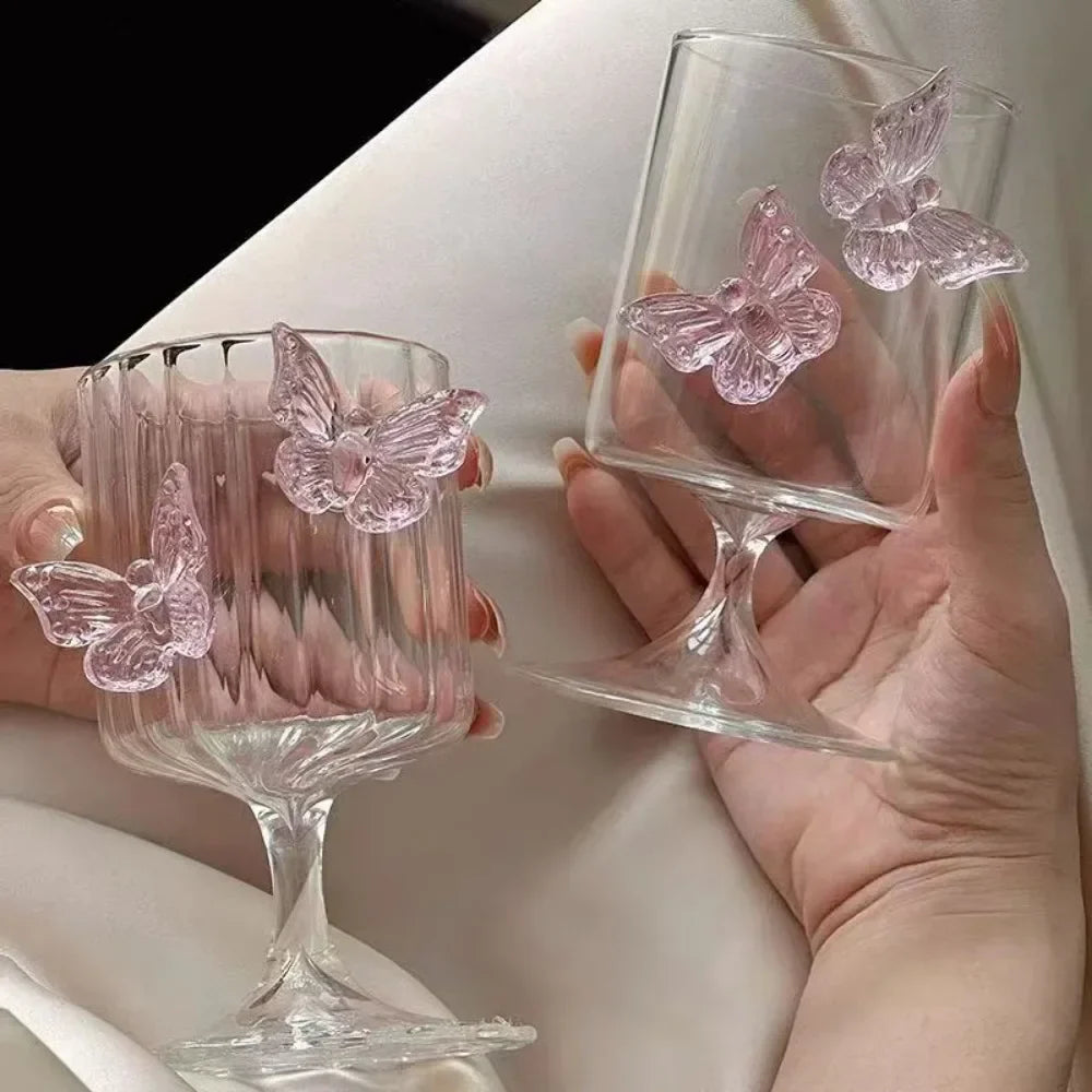 Original High Legged Glass Cup Butterfly Glassware Aesthetic Cup