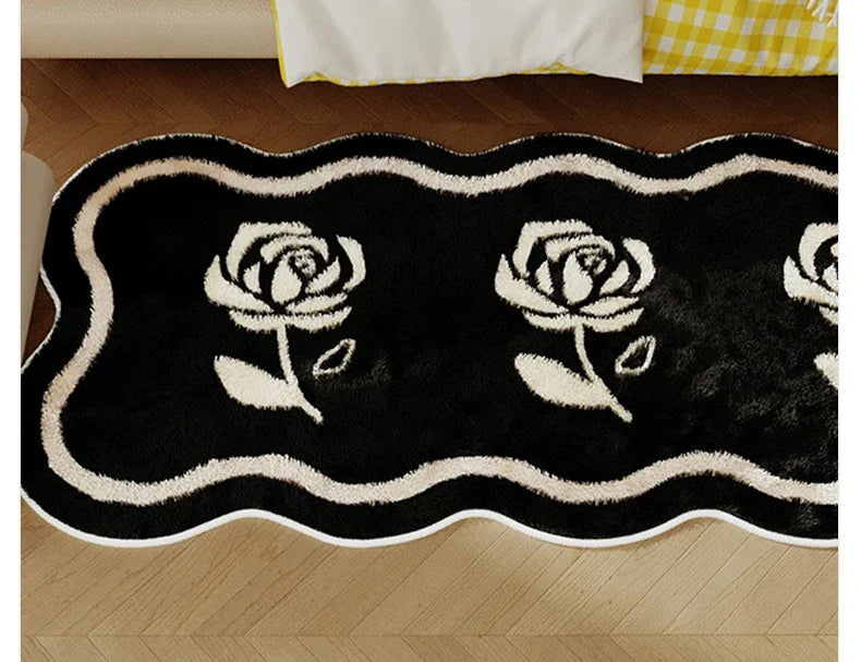 Rose Bow Heart Long Floor Mat Runner Rug Soft Fluffy Black White Cute Girl Home Decoration Rugs
