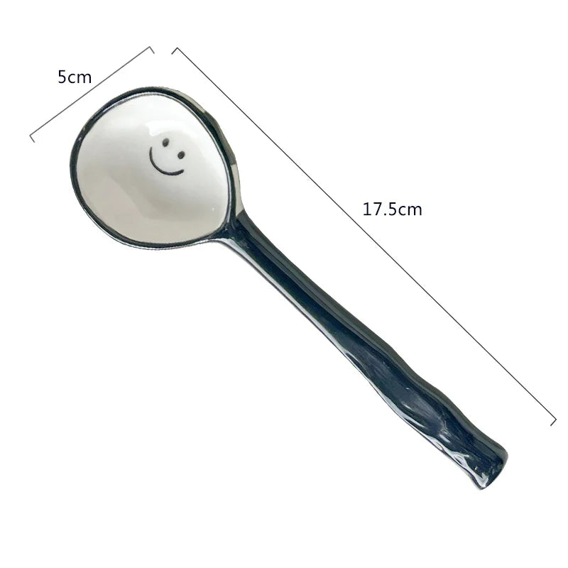 Kawaii Cute Ceramic Flower Spoon Hand Painted Dessert Spoon With Long Handle