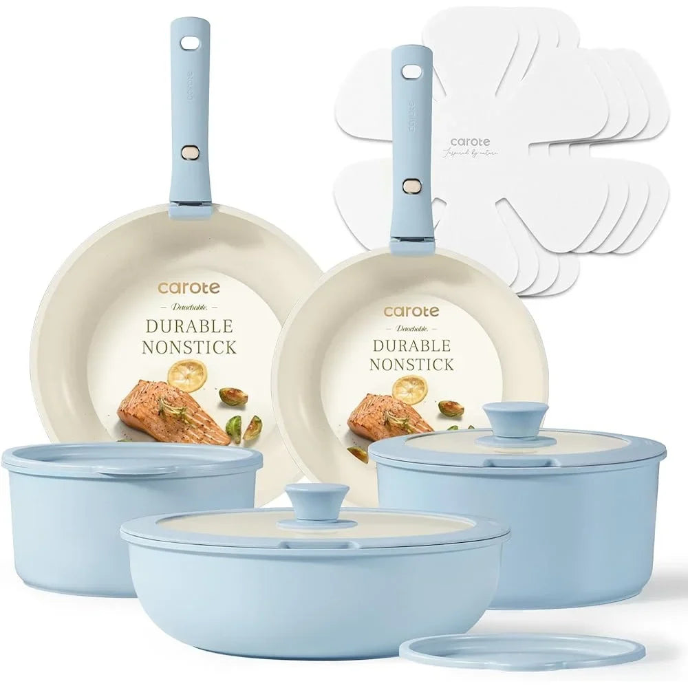 Nonstick Cookware Set 15pcs Detachable Handle Induction Pots and Pans Space Saving Kitchen Cookware Easy Clean Cookware Set