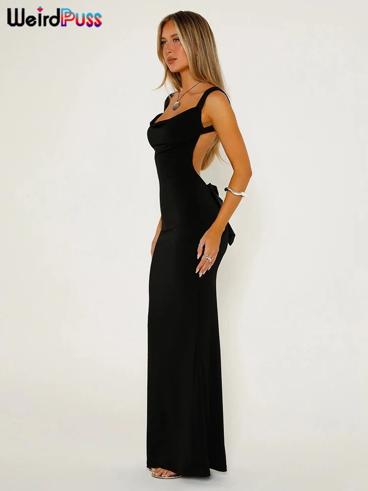 Sleeveless Sexy Backless Bow Lace Up Slim Bodycon Dress