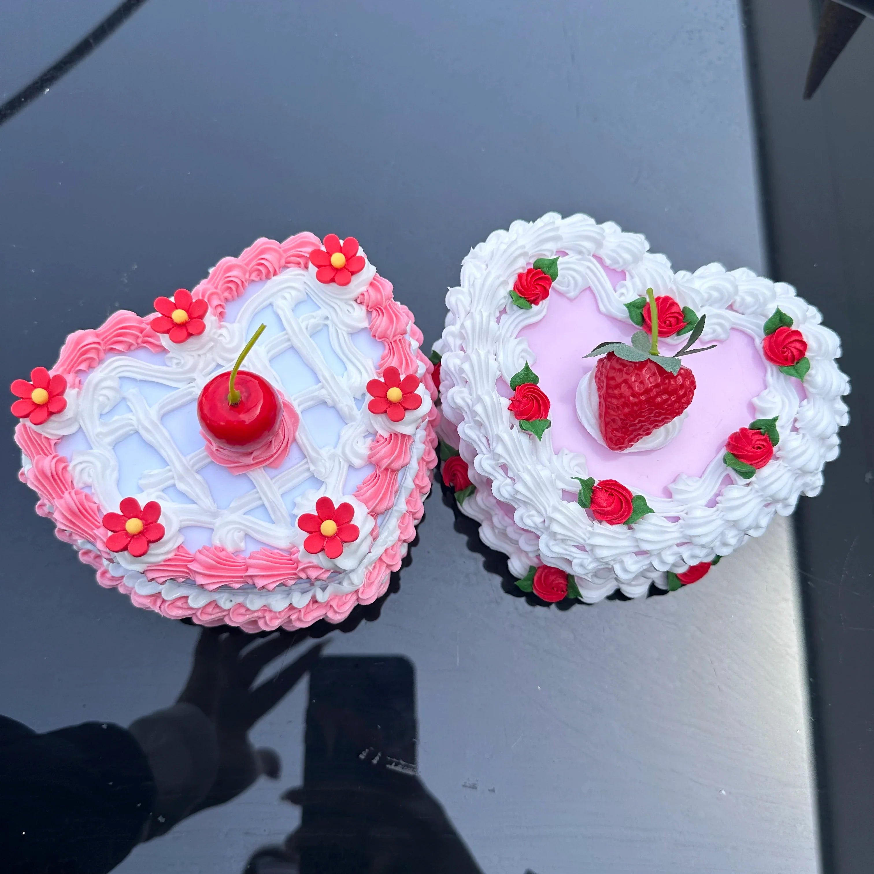 Room Decor Aesthetic Heart Shaped Jewelry Box for Girls, Fake Pink Cake, Cute Kawaii Decorative Storage Room Decor