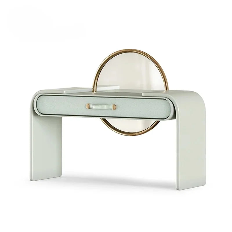 Modern Pink Makeup Table Cabinet with Mirror and Drawer Minimalist Wood Dresser Furniture