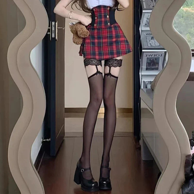 Women's Suspender Stockings with Lace Bows Lolita Hotsweet Thigh High Stockings Tights