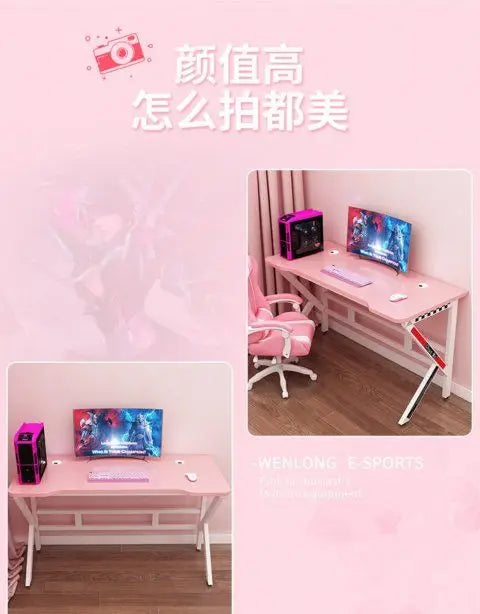 Pink Gaming Desk Girls Study Desk Laptop Table Computer Table Chair Live Gamer Home Live Desks Bedroom Desktop Gamer Desks
