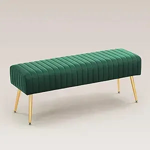 Pink Velvet Ottoman Bench, Modern Upholstered Bedroom Benches Footrest Stool Indoor Bench for Entryway Living Room Bedroom 44 Inch