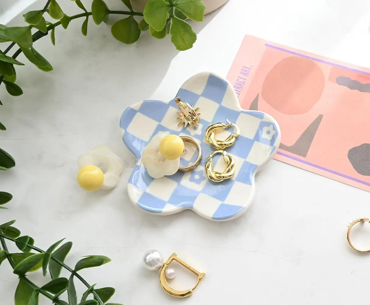 Ceramic Petal Tray, Jewelry Plate Necklace Ring Storage Dish,Jewelry Display Plate Desktop Decor