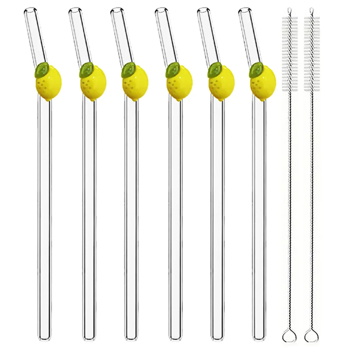 Lemon Glass Bent Straw Set with Brush 2/4/6/8pcs Drinkware