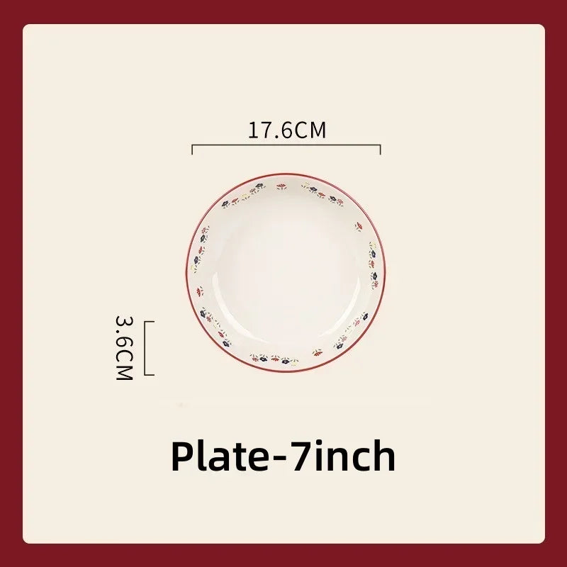 Floral Pattern Soup Bowl Salad Bowl Dish Oval Plate Pastoral Style Dinnerware Table Decoration Kitchen Gadgets Ceramic Tableware