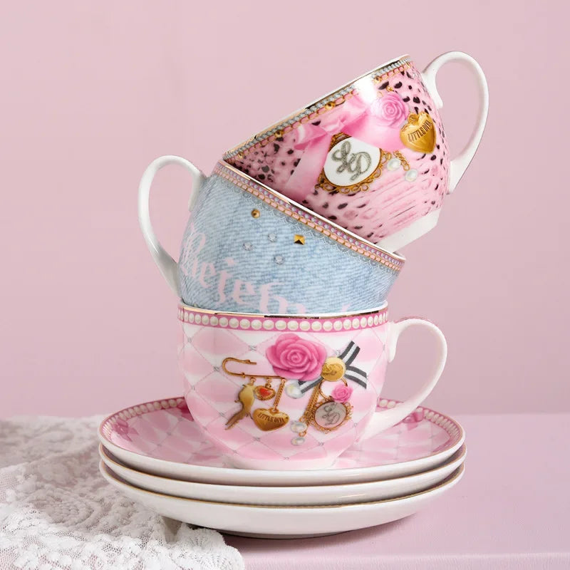 Pink Heart Shaped Dining Plate, Breakfast Tray, Ceramic Lace, Leopard Pattern Tableware, Afternoon Tea Salad Dessert