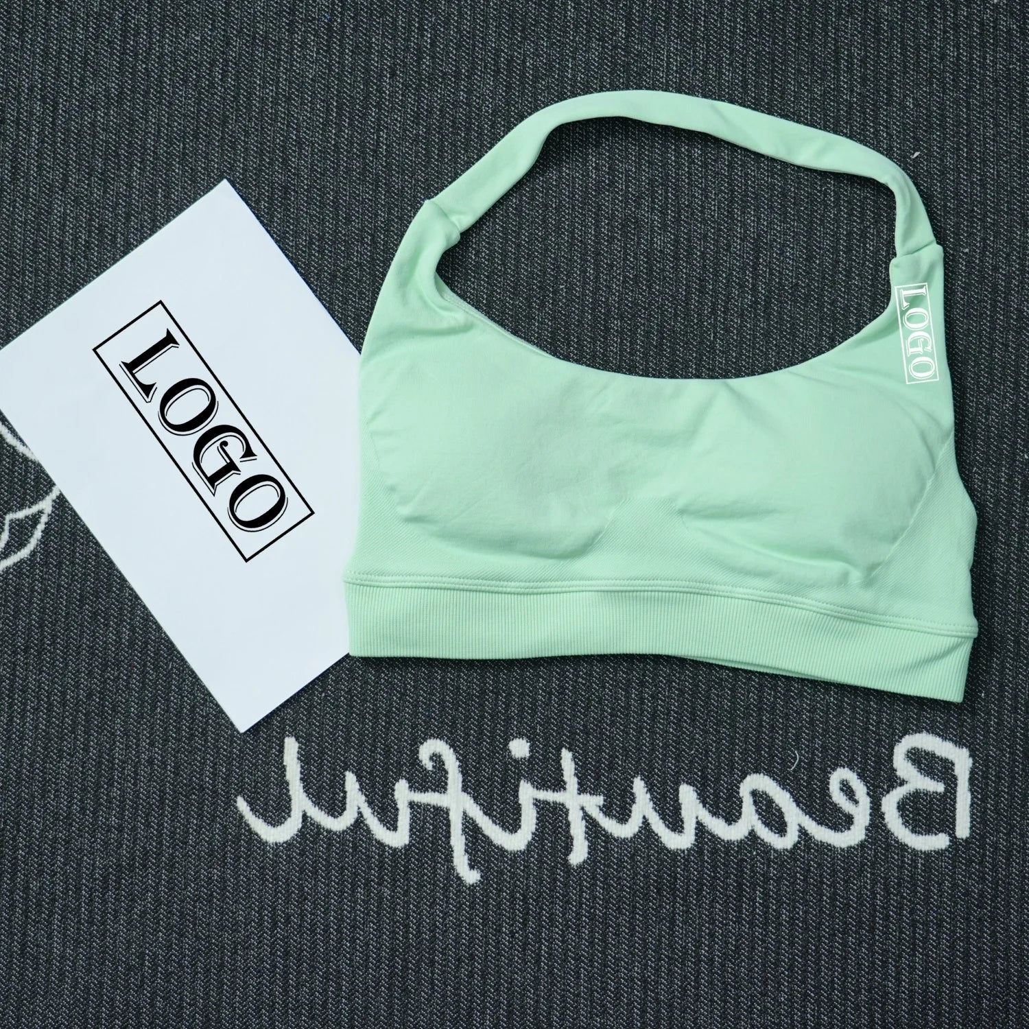 Yoga Impact Sports Bra With Logo Women Seamless Halter Bra Open Back Yoga Top Bras Medium Support Gym Crop Top Padded Sportswear