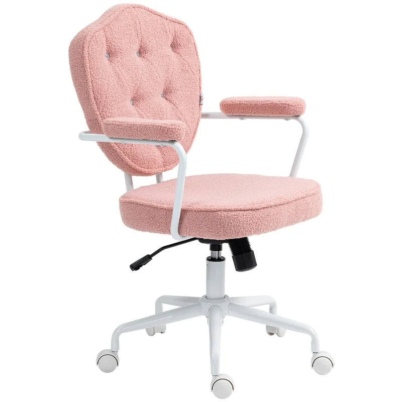 Pink Fabric Swivel Desk Chair Adjustable Height Reclining for Home Office Chair Stylish Comfortable Computer Chair with Armrests