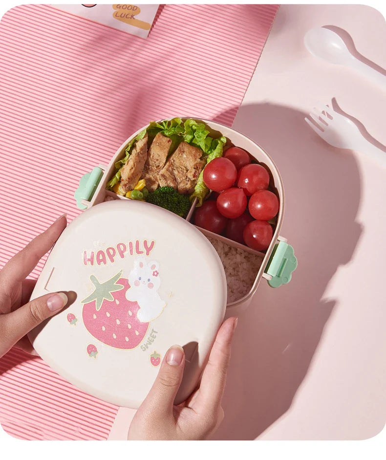 Strawberry Shape Lunch Box, 2 Layer Food Fruit Storage Bento Boxs