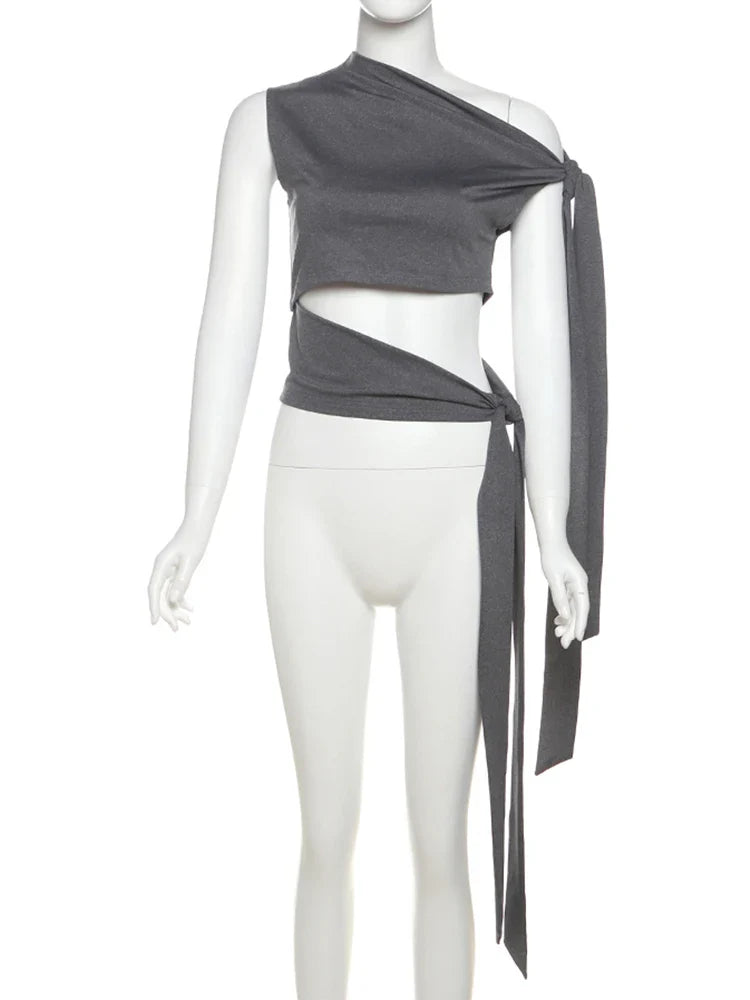 Irregular Women Tank Tops Shirring Shoulder Ruched Summer Chic Fashion Solid Hottie Simple Basic Streetwear Slim Top