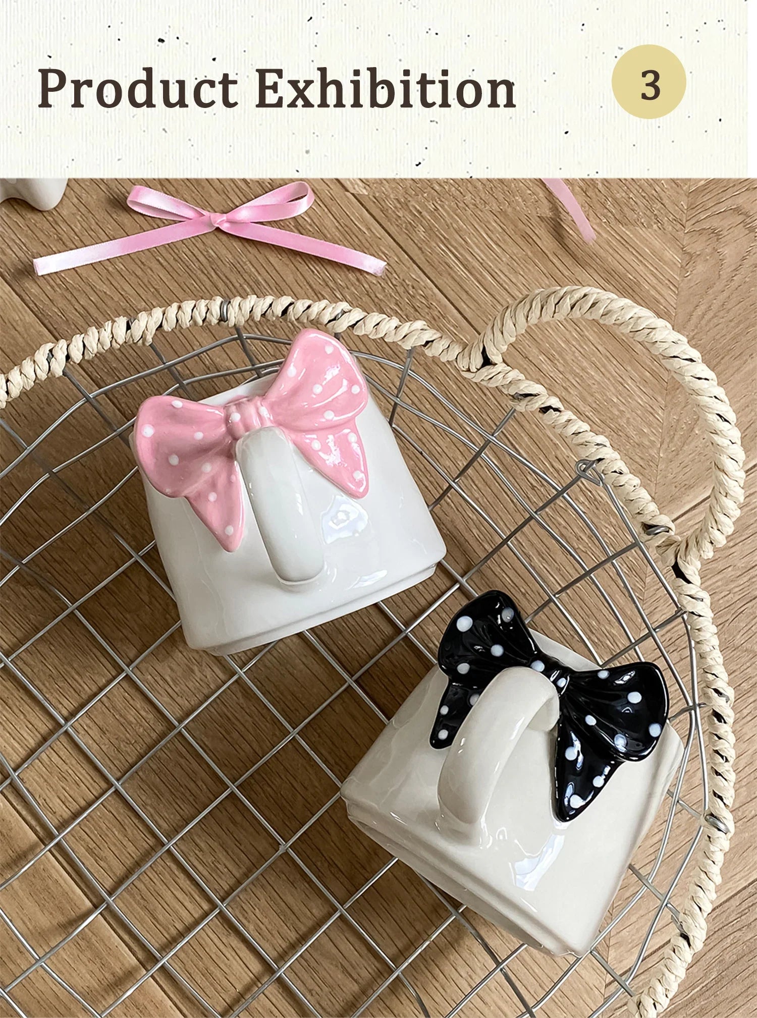 Polka Dot Creative Bow Handle Ceramic Mug