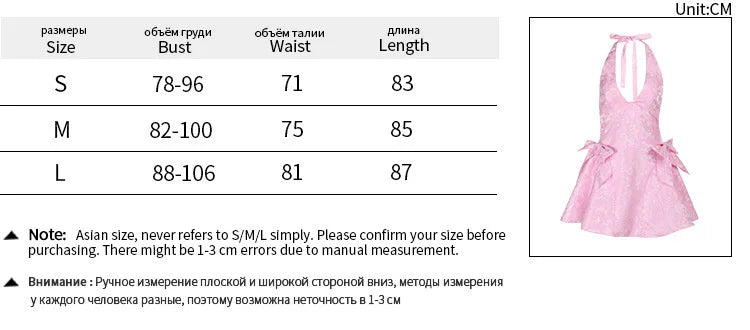 Pink Jacquard Halter Bow Evening Party Dress Women Robes Backless Elegant Sexy Dress Bodycon Mini Dress