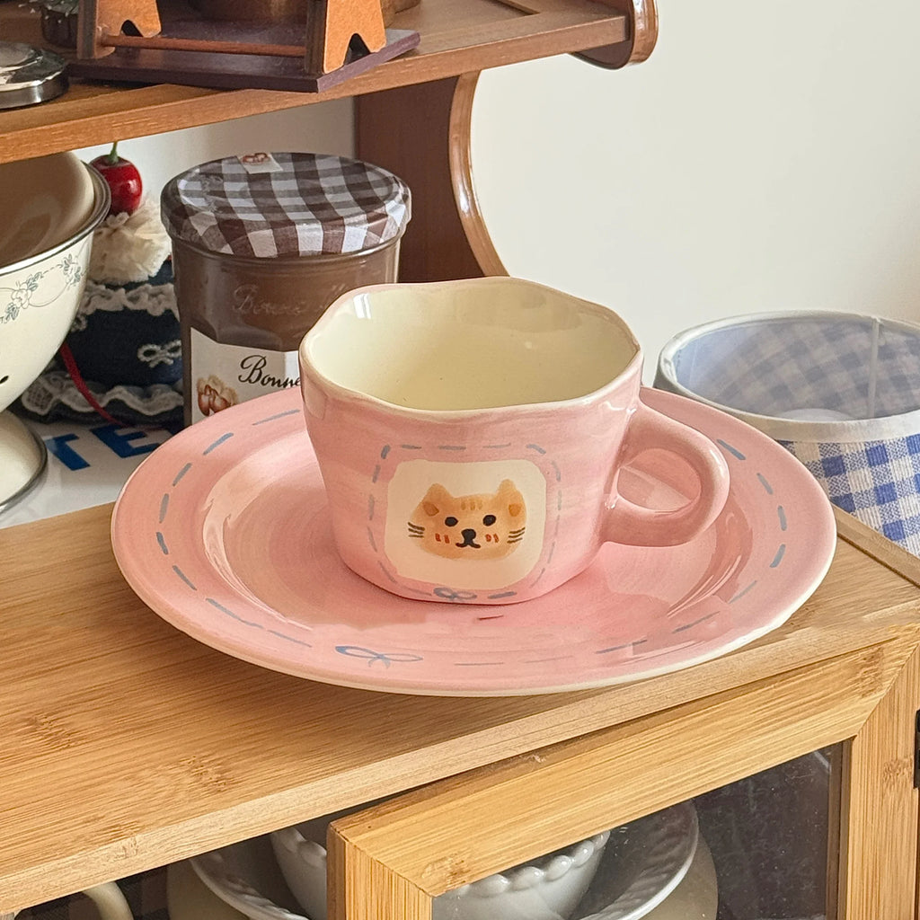Cute Pink Hand Drawn Ceramic Line Bows 7.9 Inches Serving Plates