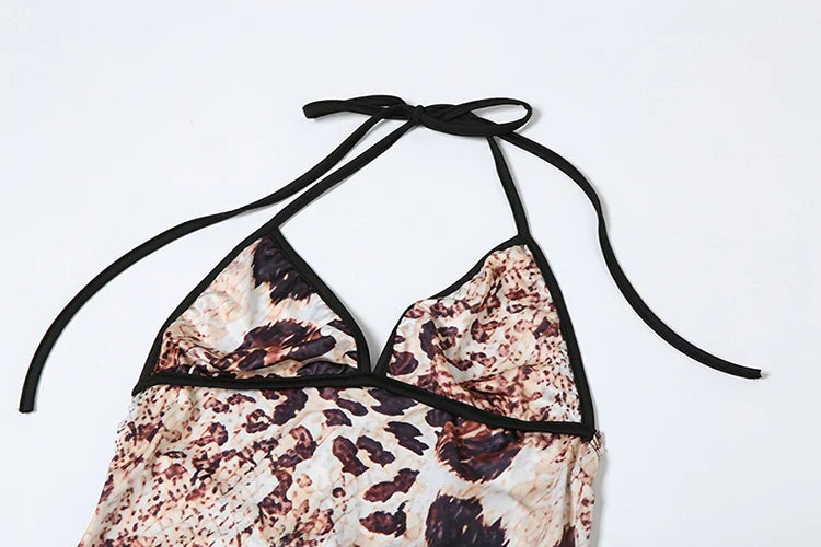 Sexy Maxi Dress Women Backless Coquette v-Neck Snake Print Sleeveless