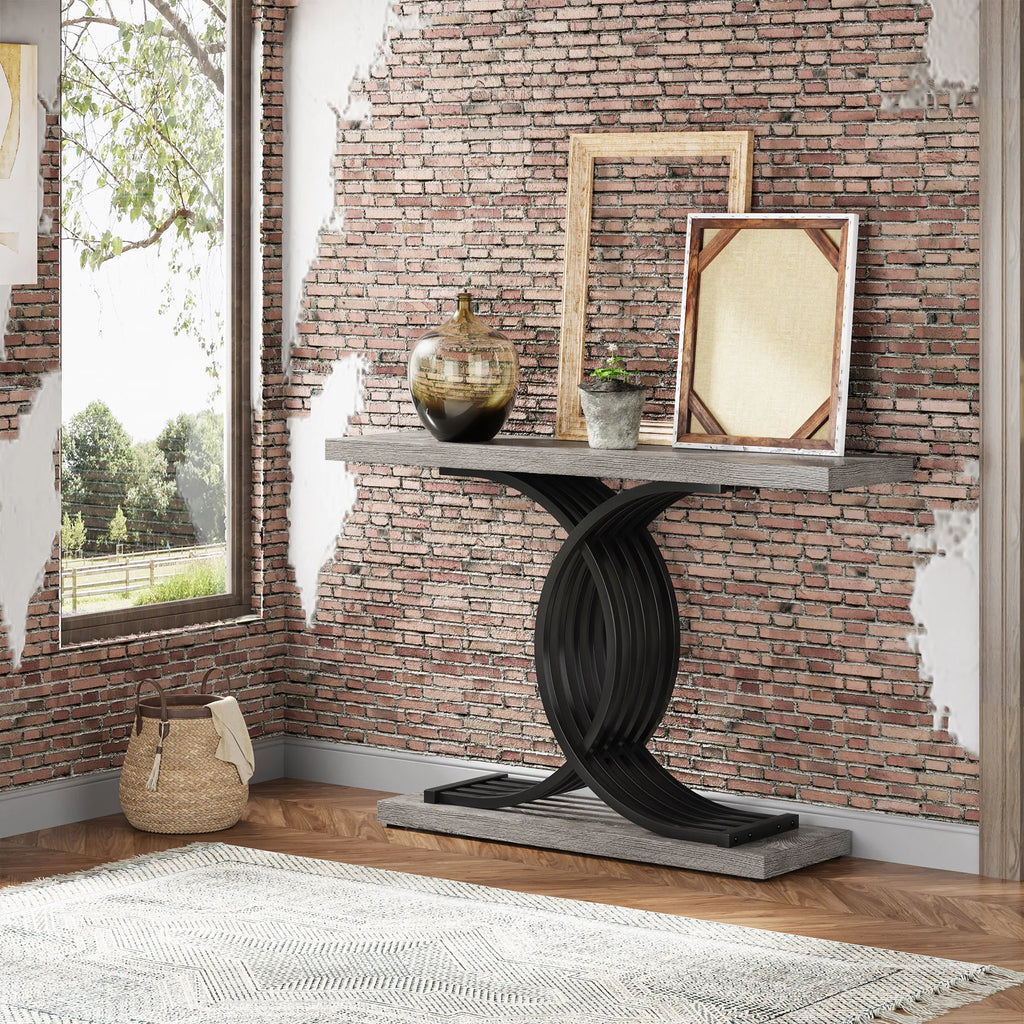 Tribesigns Gold Entryway Table, Modern 39-Inch Console Faux Marble Narrow Wood Sofa with Geometric Metal Legs