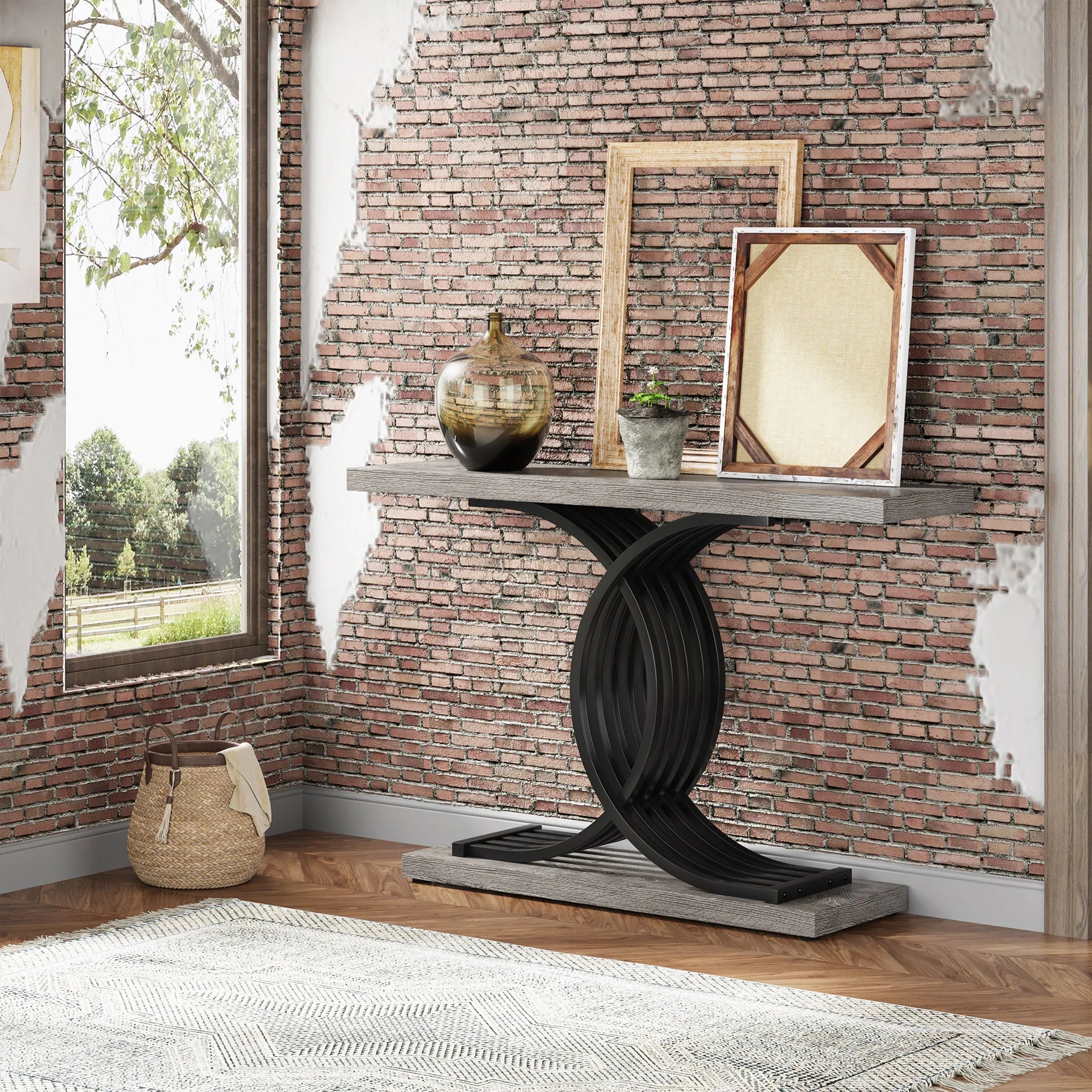 Tribesigns Gold Entryway Table, Modern 39-Inch Console Faux Marble Narrow Wood Sofa with Geometric Metal Legs