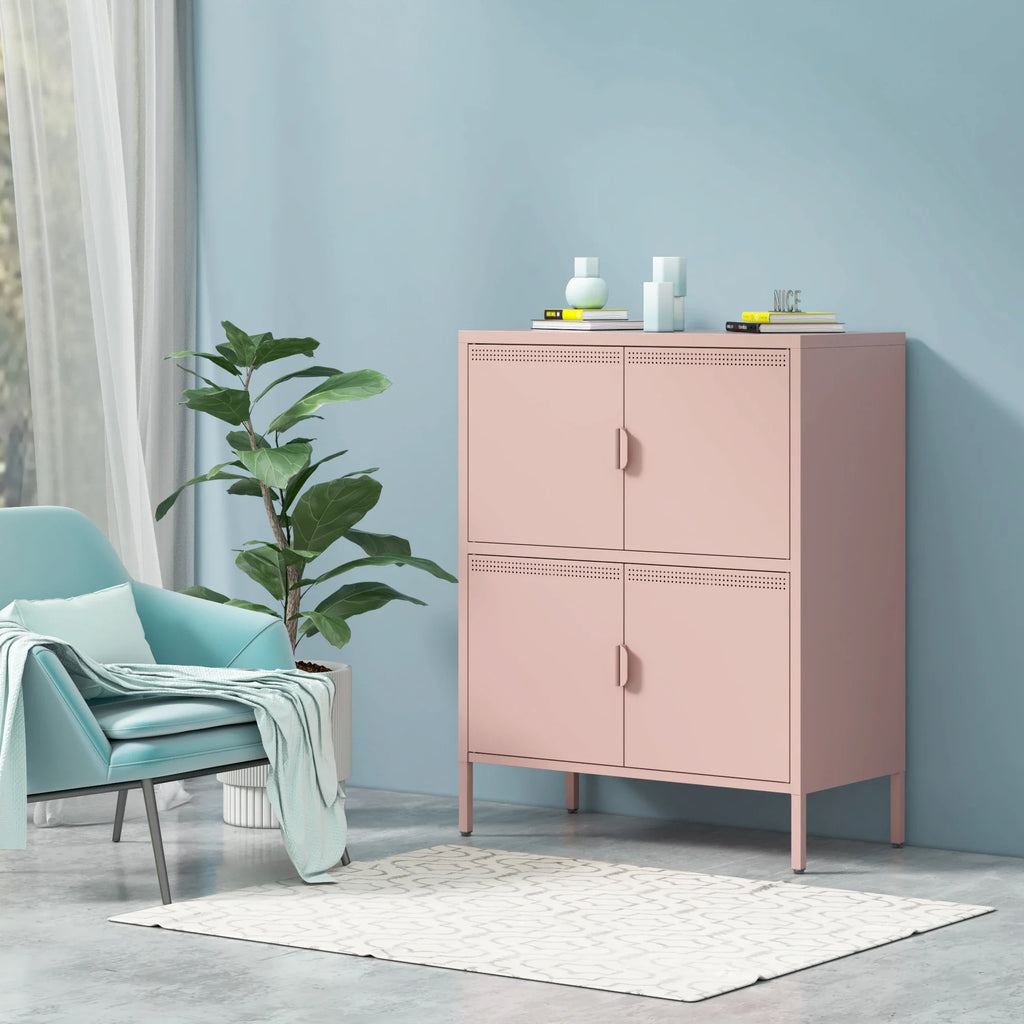 Metal Locker Storage Cabinet with 4 Doors, Metal Cabinet,Locker Dresser Cabinet for Home Office (Pink)