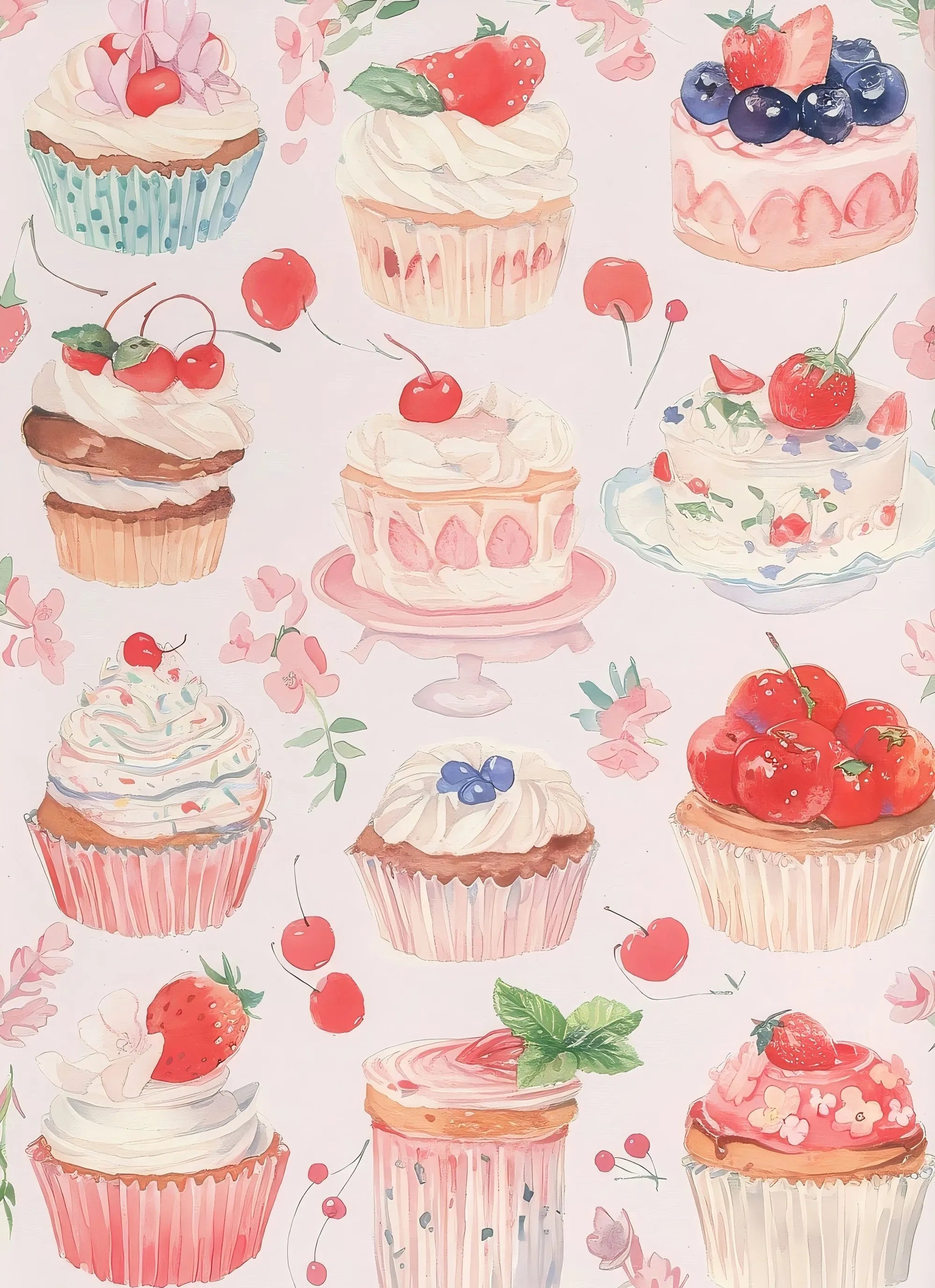 Retro Pink Cake Shop Dessert Gourmet Strawberry Cake Tea Poster Canvas Painting Prints Art Pictures Wall Decor