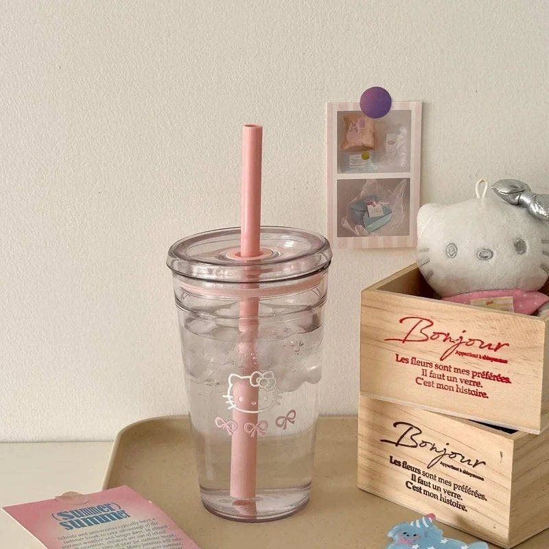 New Cartoon Kawaii Kitty Straw Cup With High Value And Lovely High-Temperature Resistant Large-Capacity
