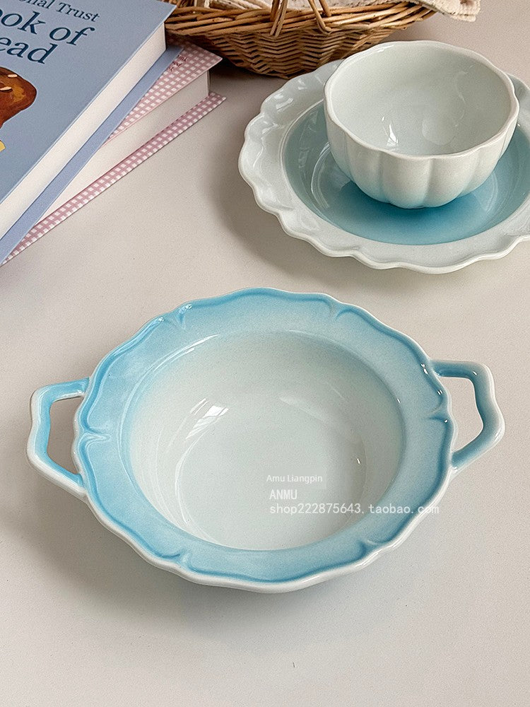 Gradient Lace Underglaze Porcelain Tableware Dish and Bowl Dish