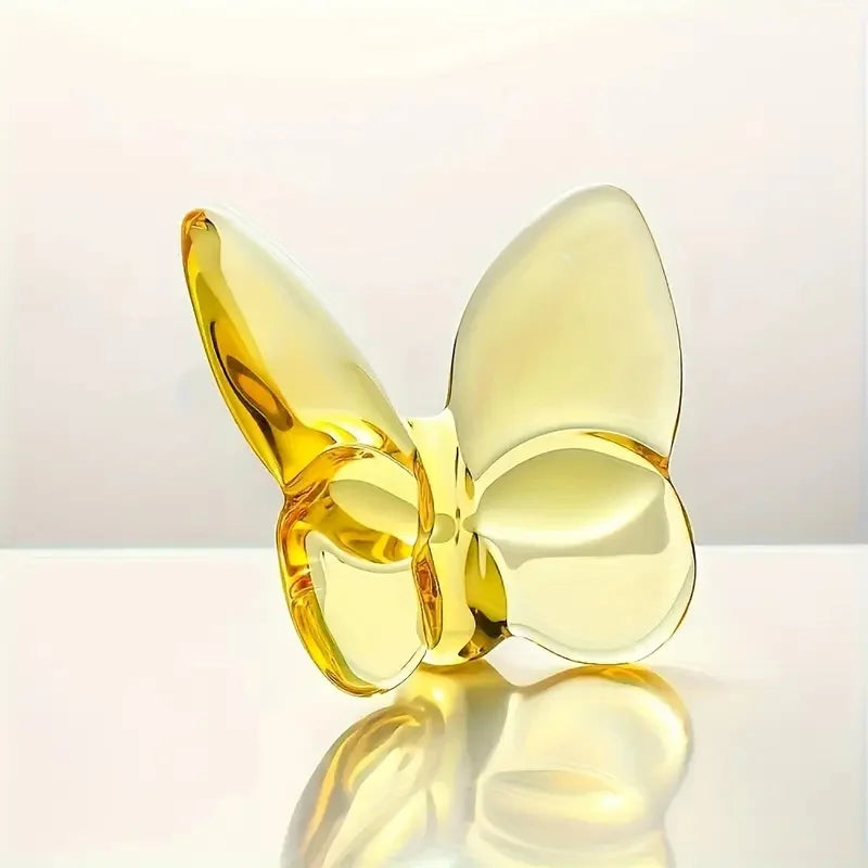 Elegant Crystal Glass Butterfly Desktop Decor, Home Office Desk Ornament, Bookcase, Living Room 1pc